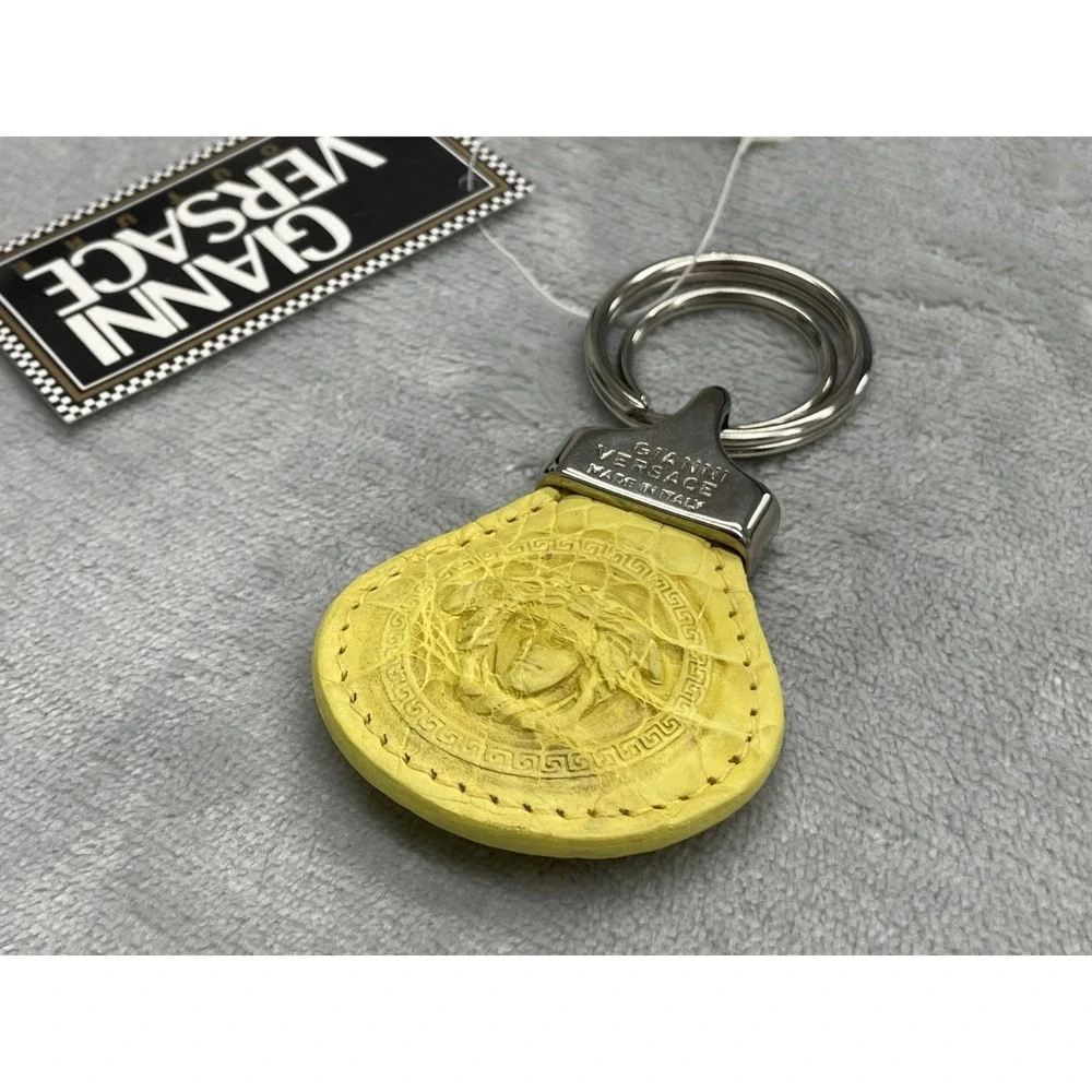 Vintage Gianni Versace Medusa Keychain Unisex One Size Yellow Leather Italy